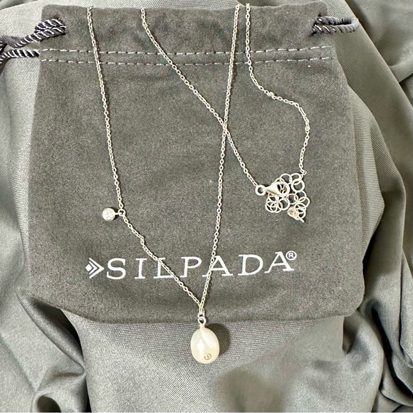 Silpada .925 Sterling Silver RETIRED Freshwater Pearl/ Cubic Zirconia Necklace - Picture 1 of 7